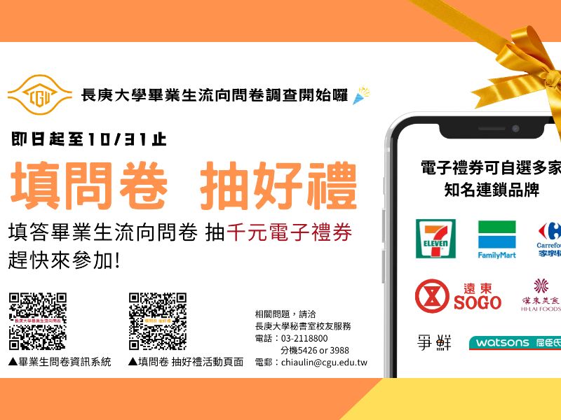 畢業一、三、五年校友問卷調查，抽千元電子禮券