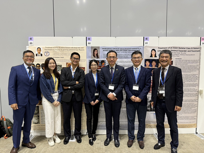 由左至右： 鄭傑元醫師(矯正學會國際委員會委員)、陳奕安醫師、林敬主醫師、張瑾涵醫師、鄭臣峯醫師(矯正學會理事長)、張文忠醫師(矯正學會教育委員會主委)、翁文鴻醫師(矯正學會國際委員會委員)