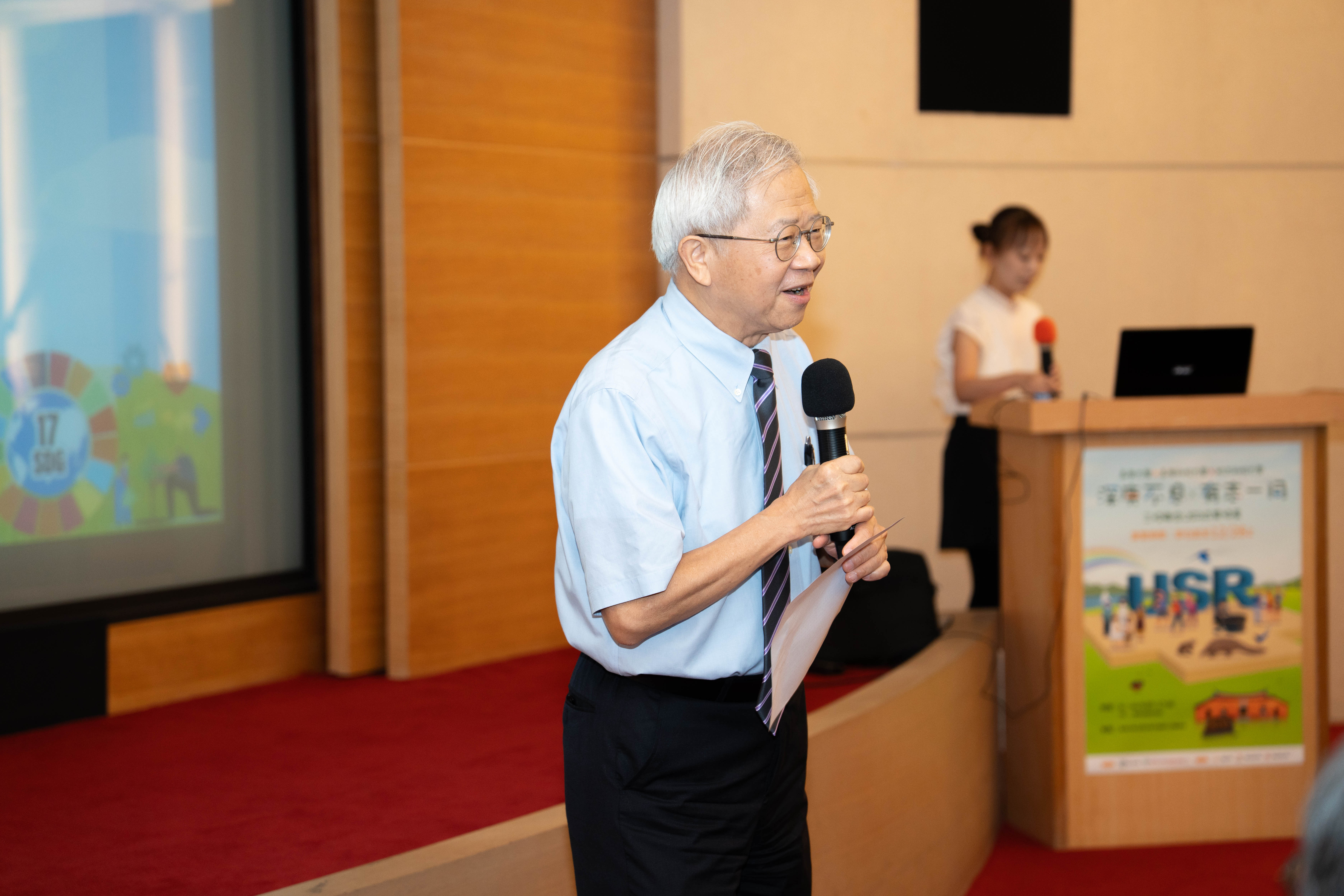 湯明哲校長於三校永續發展成果特展開幕式中致詞。