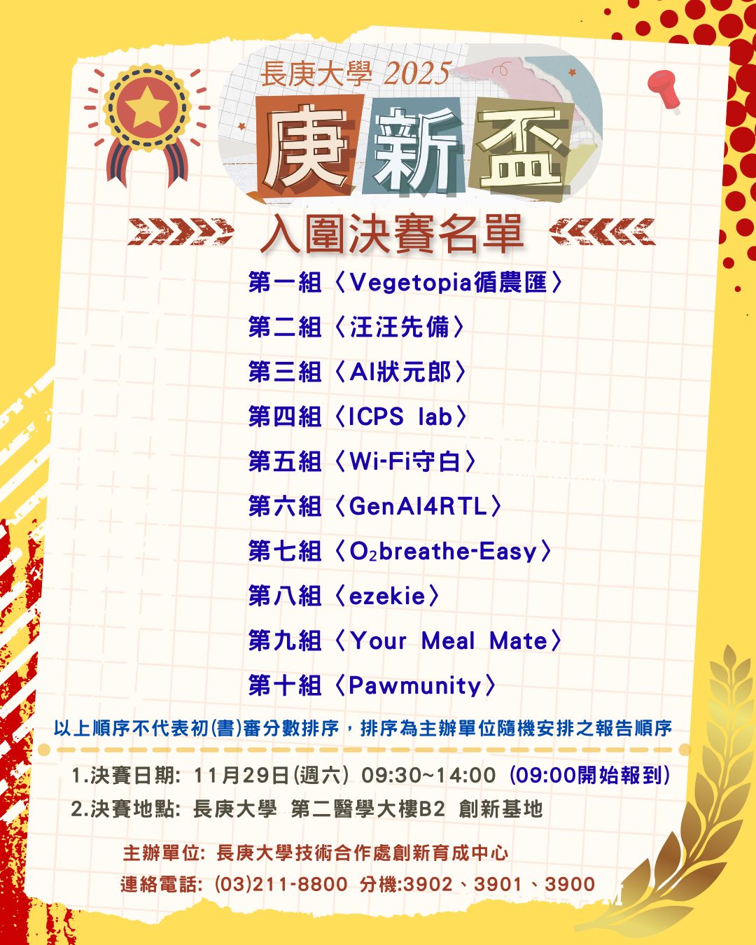 2025庚新盃入圍決賽名單