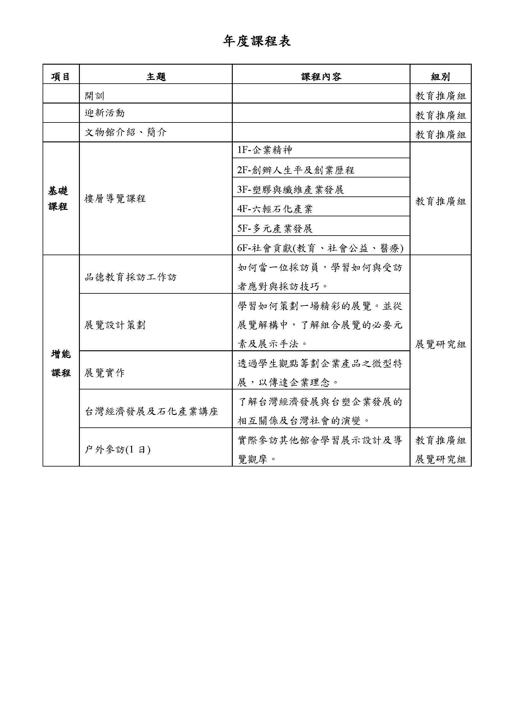 年度課程表