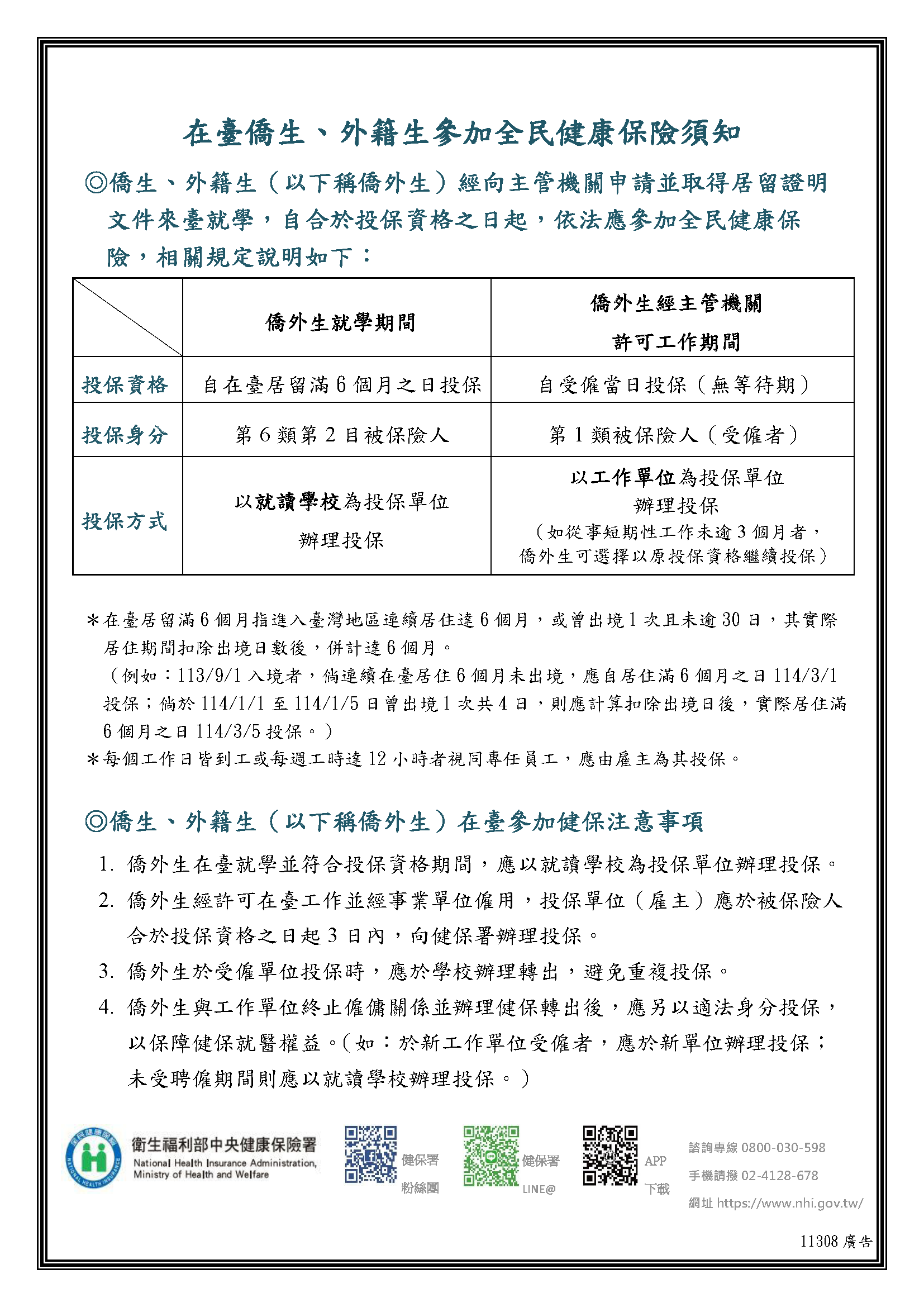 在臺僑生參加全民健康保險須知